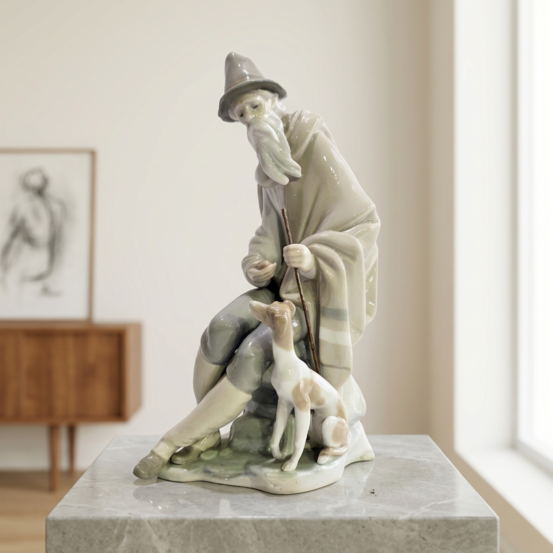 Figura Porcelana Lladró Mendigo Con Perro 1094 (7293)