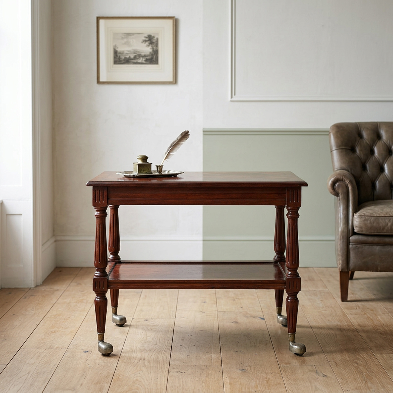 Mesa Auxiliar Inglesa Pluma De Caoba Ruedas (7304)