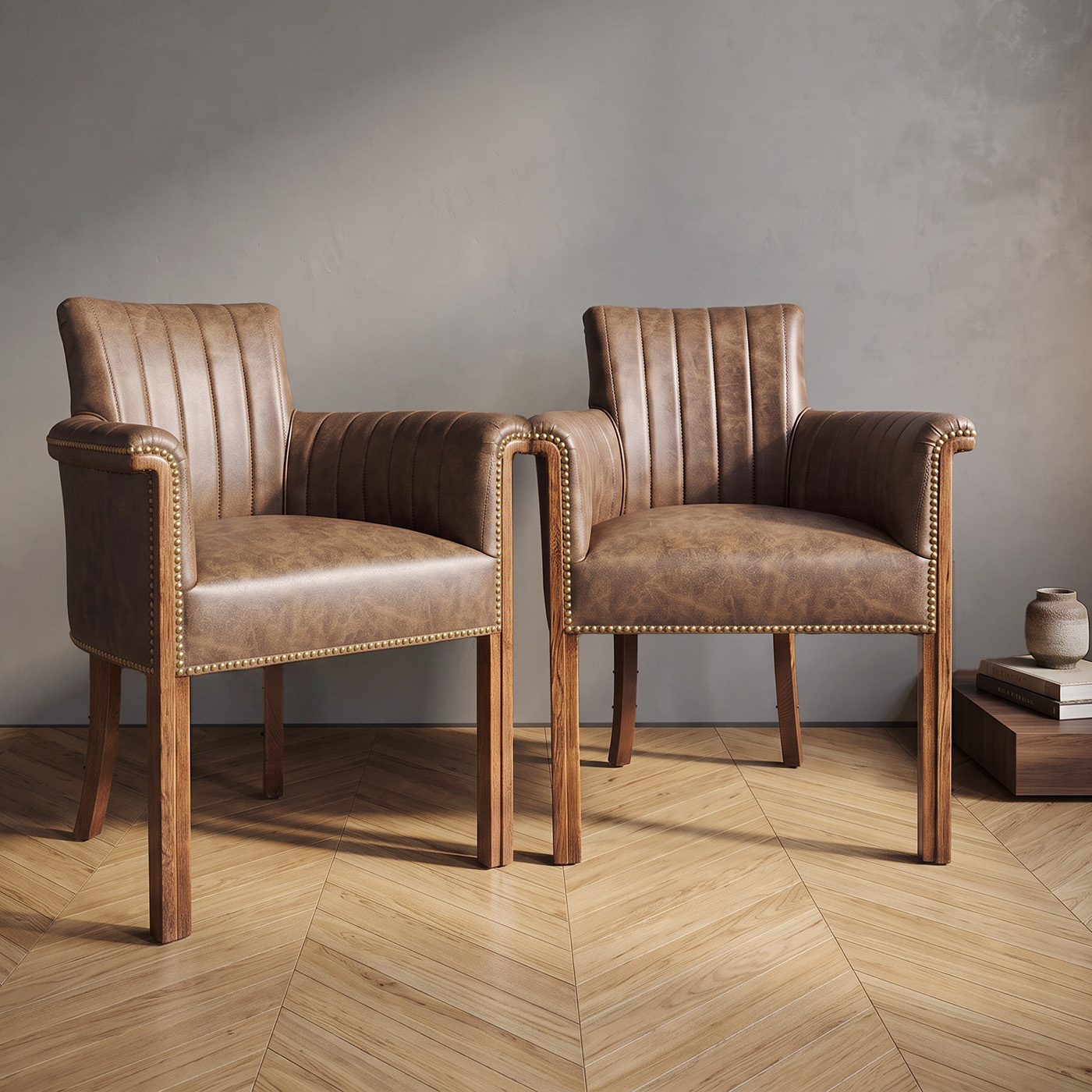 Par Sillones Art Déco Antiguos Roble Ecocuero Tachas (7305)