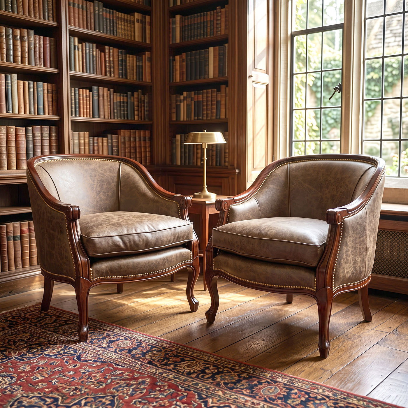 Par Sillones Bergère Ingleses Ecocuero Caoba (7308)