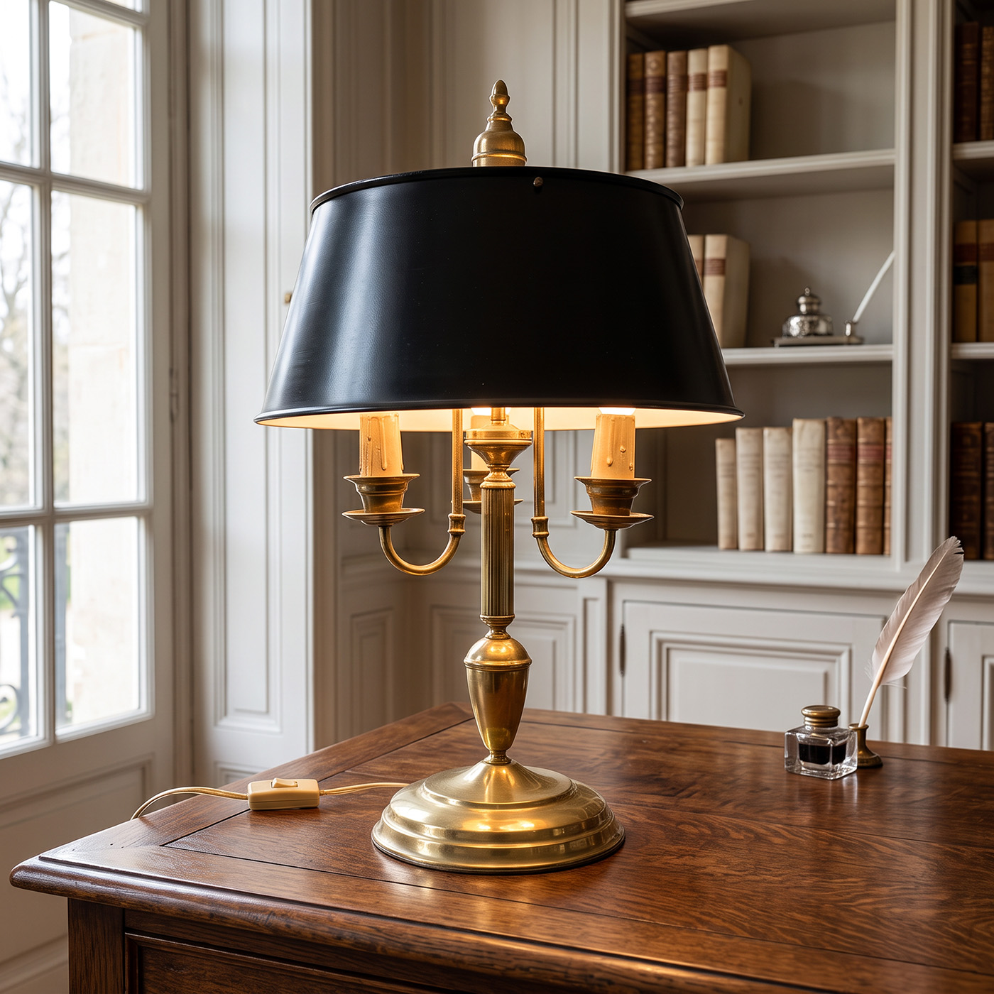 Lámpara De Mesa Bouillotte Bronce 3 Luces Pantalla Metal (7322)