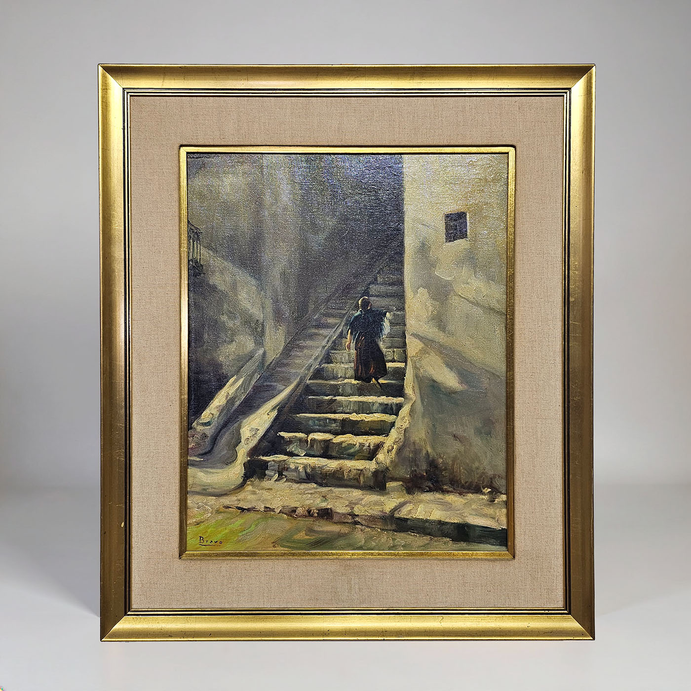 Óleo Sobre Tela Escalinata Firmado Bravo Con Marco (7327)