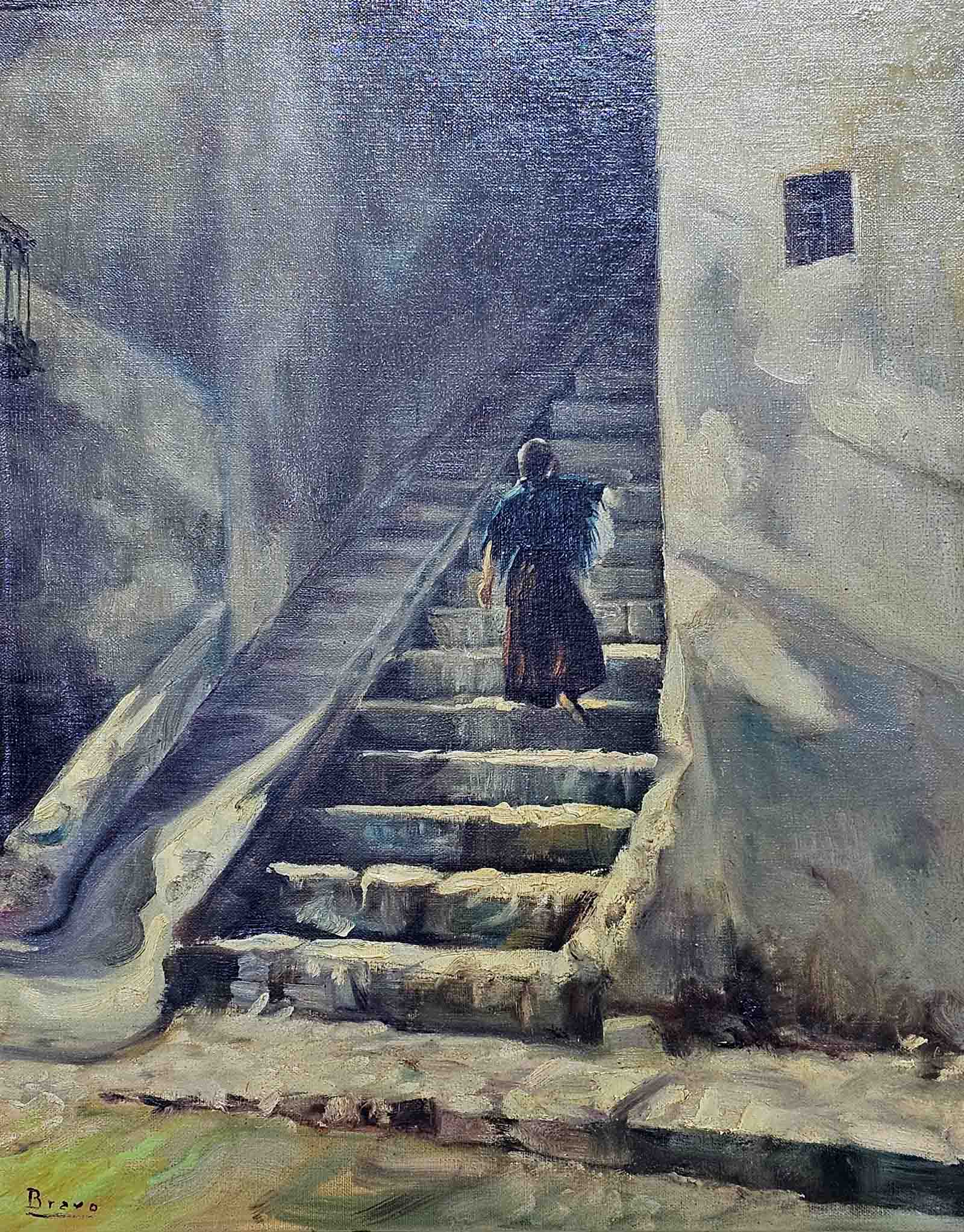 Óleo Sobre Tela Escalinata Firmado Bravo Con Marco (7327)