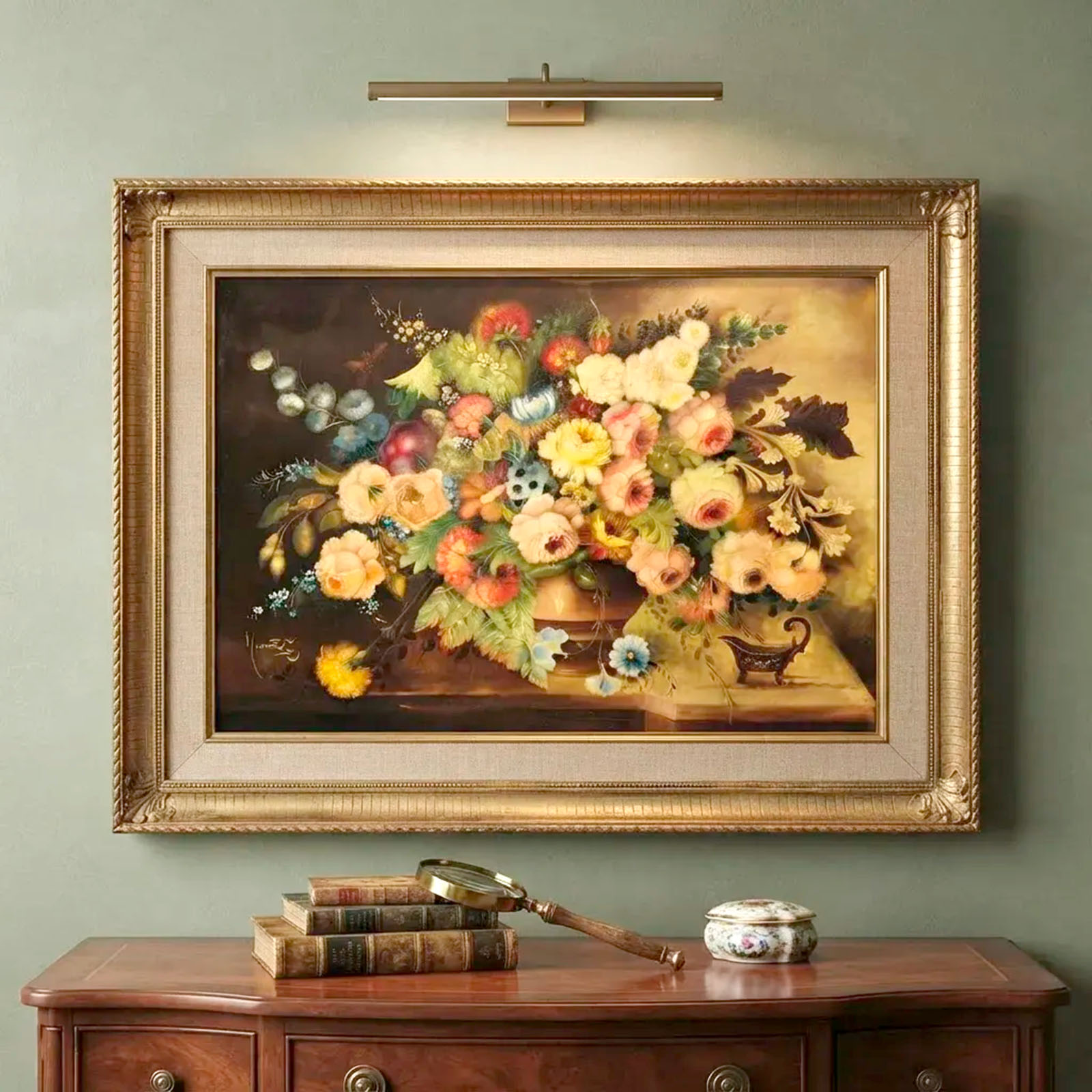 Cuadro Óleo Antiguo Sobre Tela Flores Firmado Muñoz 126 Cm (7332)