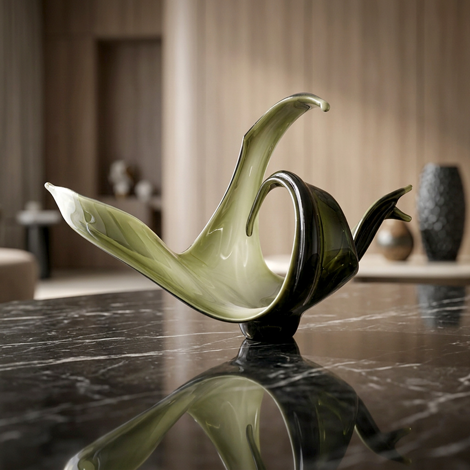 Centro De Mesa Cristal De Murano Artístico Verde Y Negro (7340)