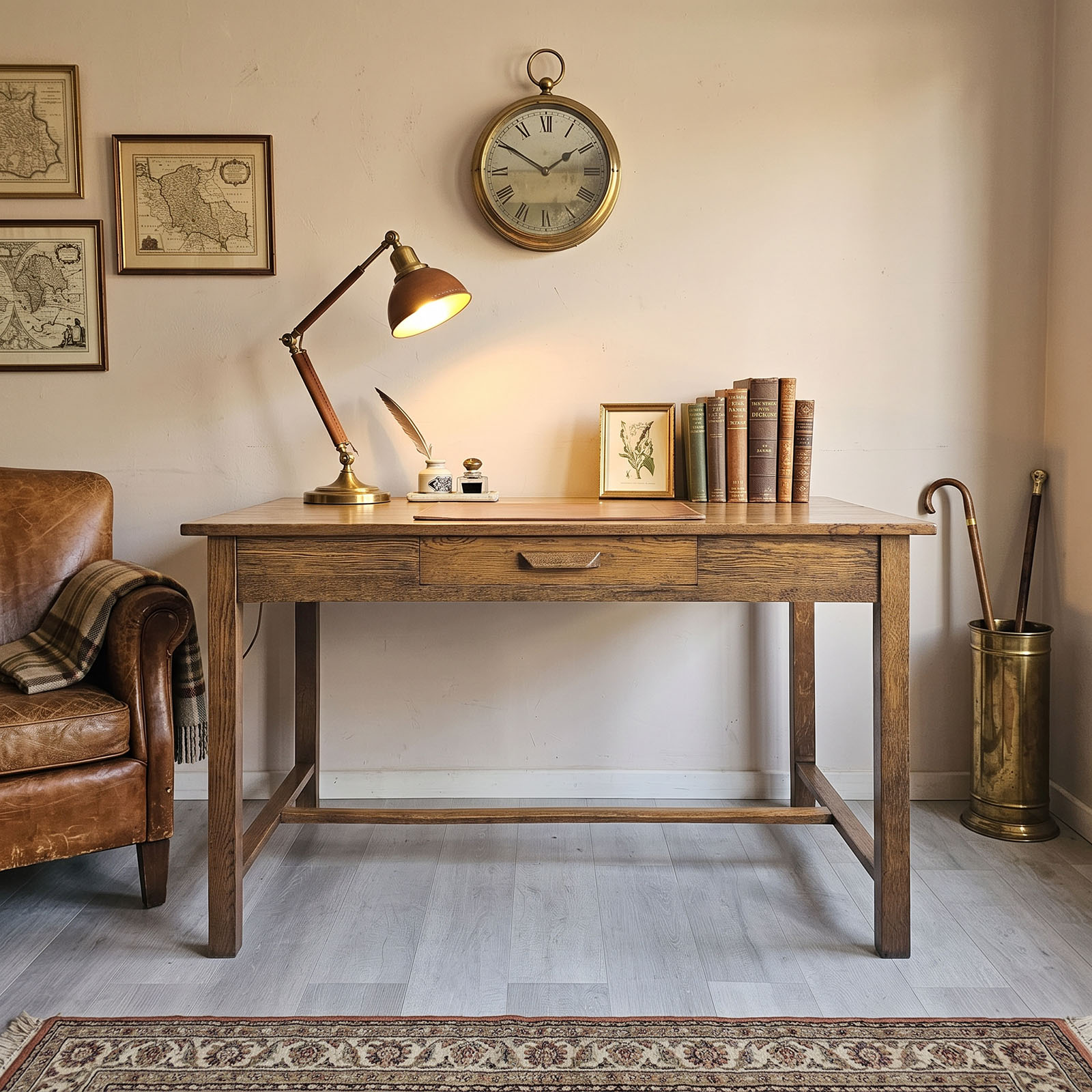 Mesa Escritorio Antiguo Rústico Roble Macizo (7343)