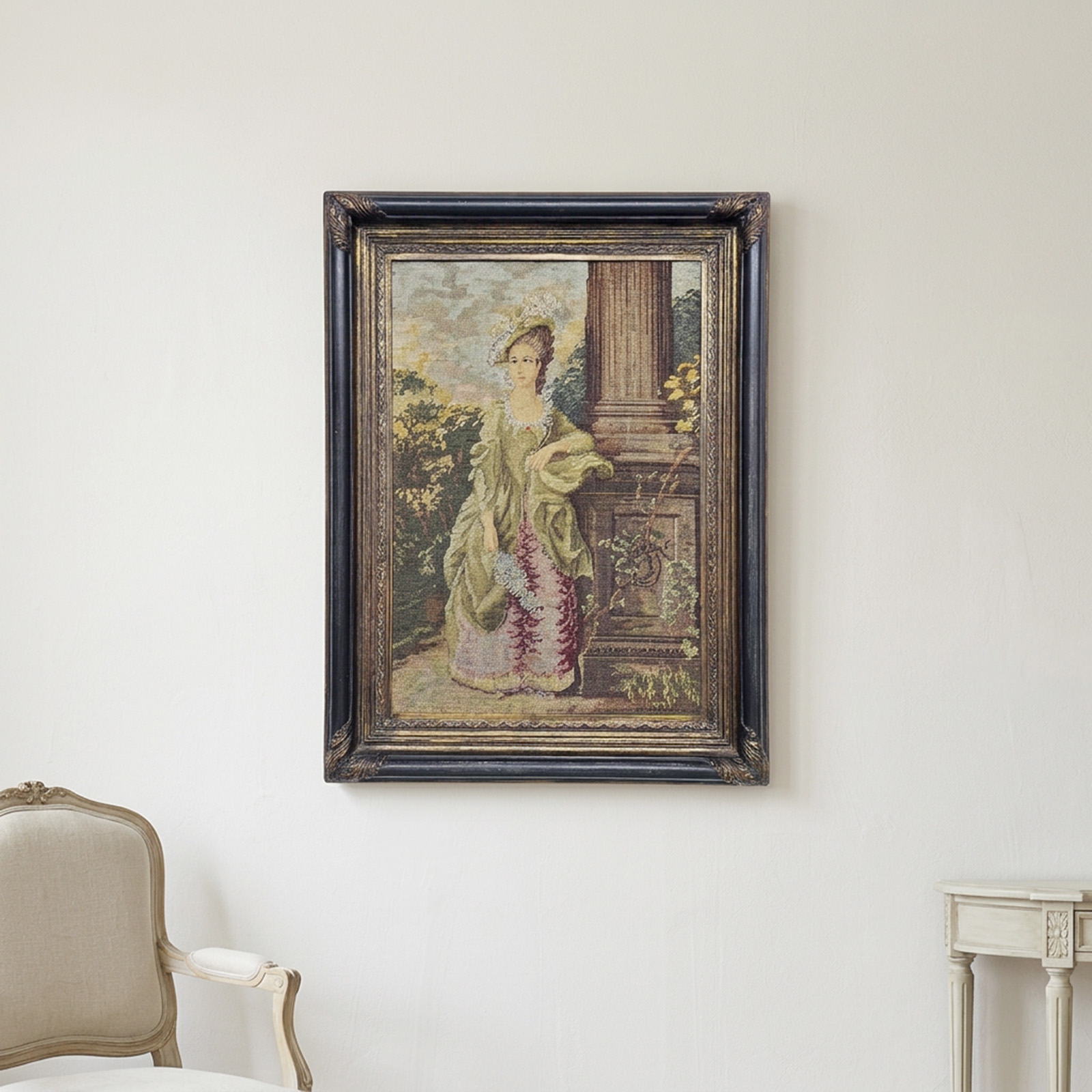 Cuadro Petit Point Antiguo Dama Enmarcado 79×60 (7354)
