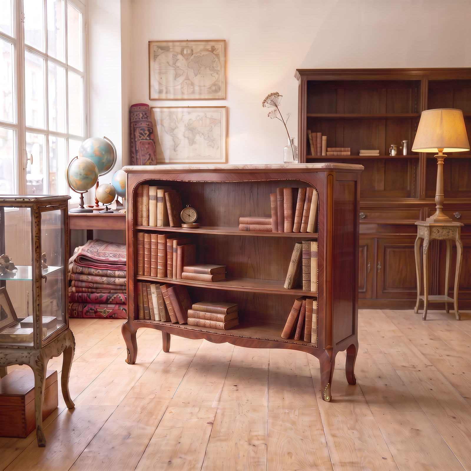 Biblioteca Antigua Baja Francesa Nogal Mármol Almendra (7358)